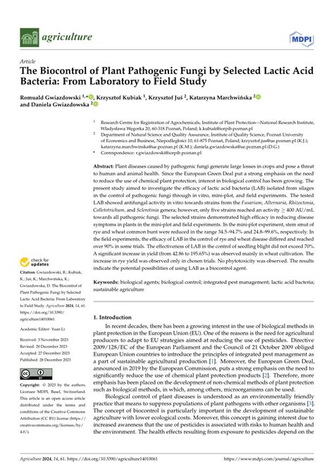 Pdf The Biocontrol Of Plant Pathogenic Fungi By Selected Lactic Acid Bacteria From Laboratory