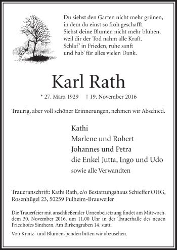 Traueranzeigen Von Karl Rath Wirtrauern