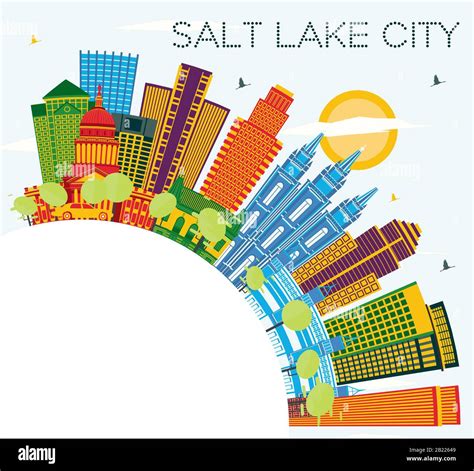 Salt Lake City Utah Skyline With Color Buildings Blue Sky And Copy