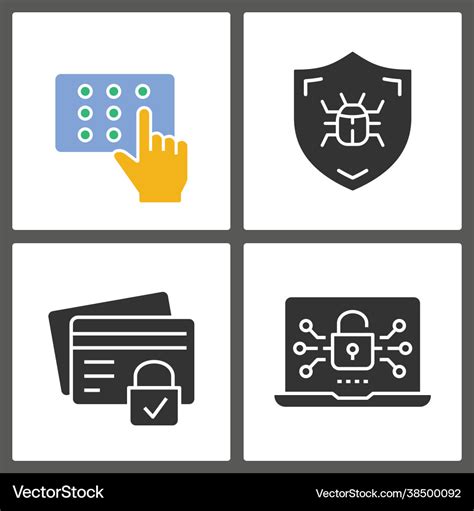 Cyber Security Glyph Icons On White Background Vector Image