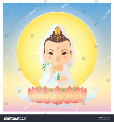 Guanyin Goddess Mercy Sitting On Lotus Stock Vector (Royalty Free