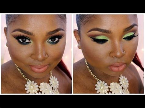 Full Face Make Up Tutorial Lime Green Eyes Neutral Nude Matte Lips
