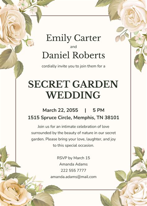 Free Secret Garden Wedding Invitation Template to Edit Online