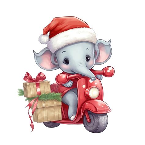 Lindo Elefante Llevando Regalo De Navidad Con Motocicleta PNG Linda