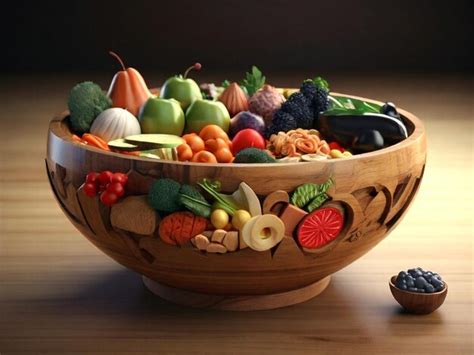 Premium Photo Dinner Dishes A Wooden Bowl Filled With Different Types