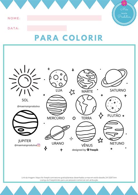 Colorir Sistema Solar | Nome dos planetas, Atividades dos planetas ...