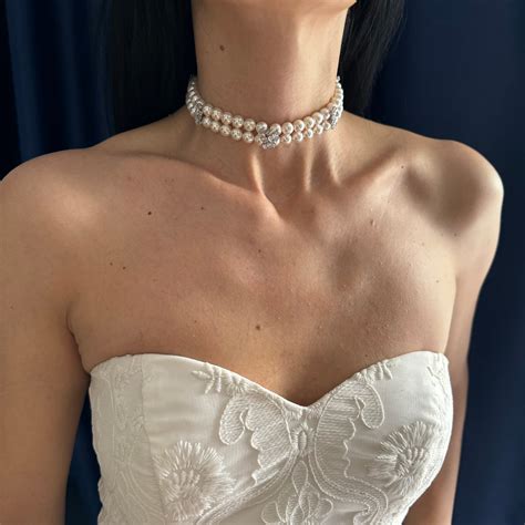 Layered Pearl Choker With Beautiful Gold Or Silver Diamante Spacers