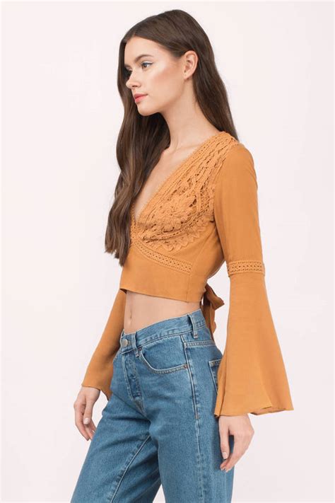 Cute Yellow Crop Top Bell Sleeve Top Yellow Top Mustard Top 40