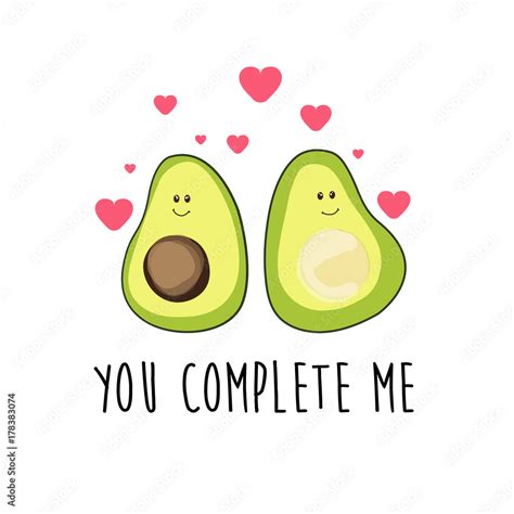 Cute Cartoon Avocado Couple And Love Message Vector Illustration Stock Vector Adobe Stock