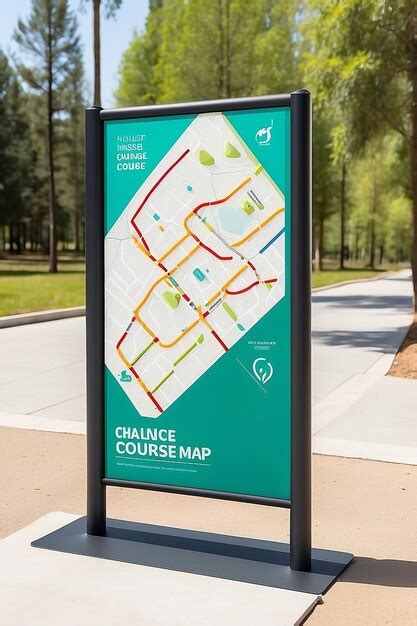 Premium Photo Fitness Challenge Course Map Signage Mockup With Blank