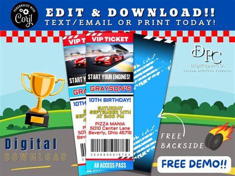 EDITABLE Race Car Birthday Invitation Race Car Ticket Invitation