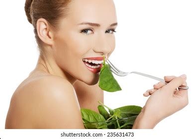 Portrait Nude Woman Eating Lettuce Bowl Stock Photo 235631473 Shutterstock