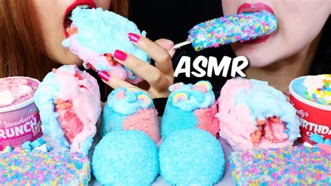 Asmr Cotton Candy Ice Cream Burrito Snoballs Cakes Sundae 리얼사운드 먹방