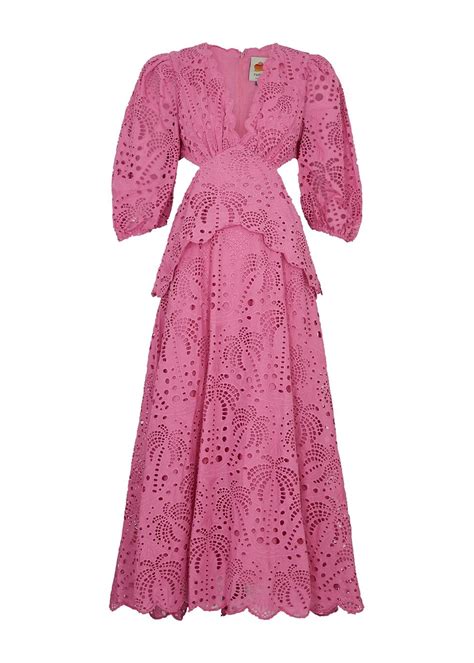 Farm Rio Richelieu Broderie Anglaise Cotton Midi Dress In Pink Lyst