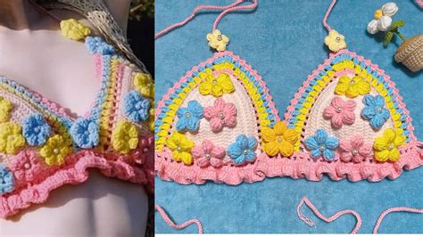 Easy Crochet Simple Bikini Top Hướng dẫn móc áo bikini dán hoa sắc