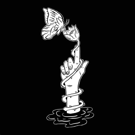 hand.rose and butterfly.hand drawing black and white vector ...