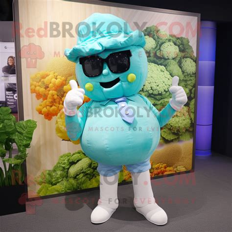 Cyan Cauliflower Mascot Costume Character Dressed With A Bikini And