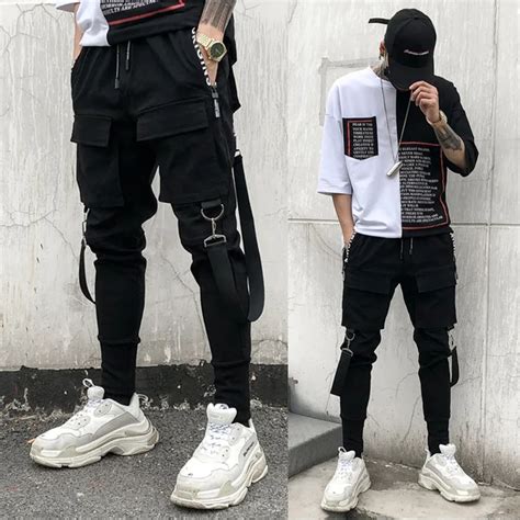 Men Fashion Hip Hop Cargo Pants Black Punk Casual Harem Pants Men