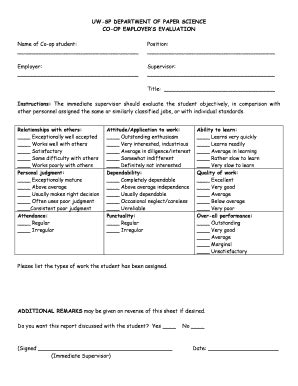 Fillable Online Uwsp Co Op Evaluation And PAPR 300 Report Evaluation