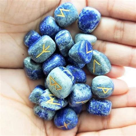 Natural Royal Blue 25 Pcs Lapis Lazuli Runes Stones Set 100 Gram Aprox