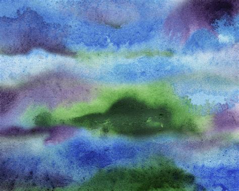 Meditative Relaxing Landscape With Trees Clouds And Hills Abstract Art