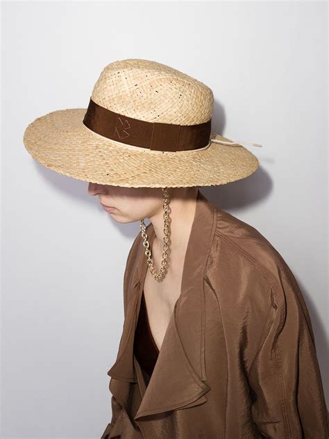 Ruslan Baginskiy Chain Embellished Fedora Straw Hat Neutrals