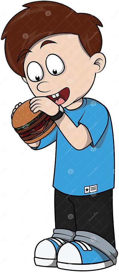 Child Boy Eating Burger Cartoon Color Illustration Stock Vector