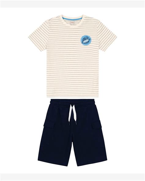 Riachuelo Conjunto Infantil Camiseta Bermuda Trick Nick Bege