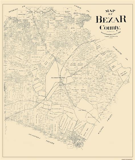 Historic County Map - Bexar County Texas - Rowe 1896 - 23 x 27.25 - Vi