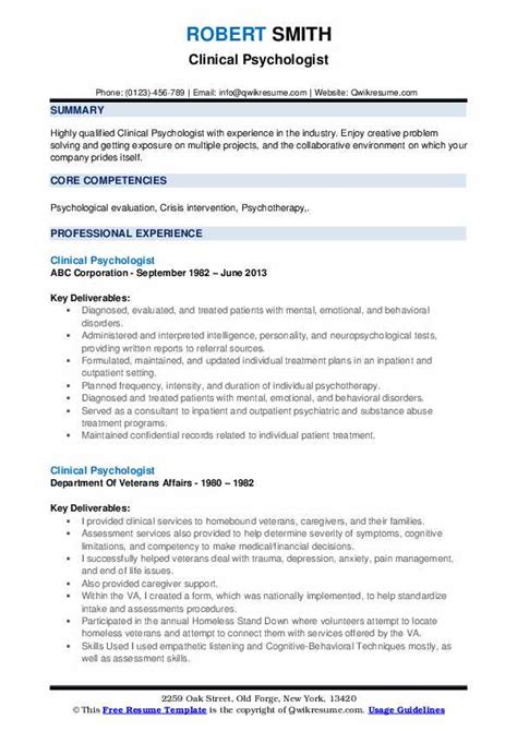 Clinical Psychologist Cv