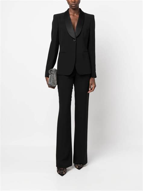 Women's Black Tuxedo Pantsuit: Satin Lapel Blazer, Flared Trousers - Etsy