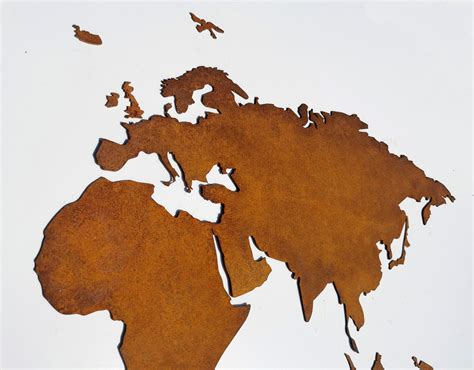 Metal World Map Large Corten Wall Map Metal Wall Art Etsy