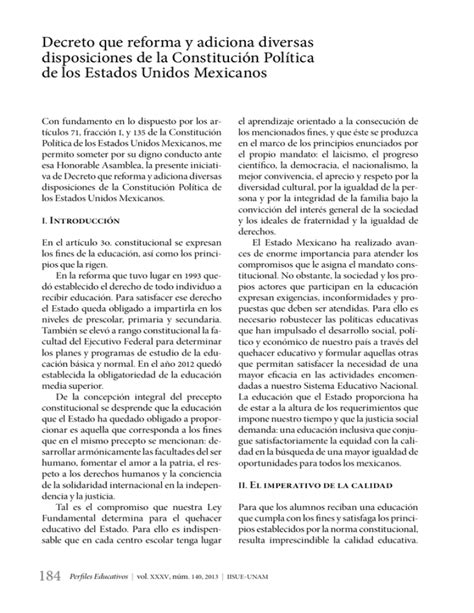 Decreto Que Reforma Y Adiciona Diversas Disposiciones De La