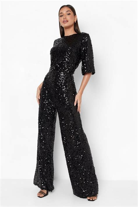 Sequin Wide Leg Jumpsuit Boohoo Usa