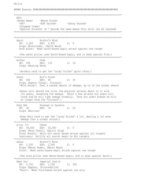 BOF4 Skills and Enemies | PDF | Nature