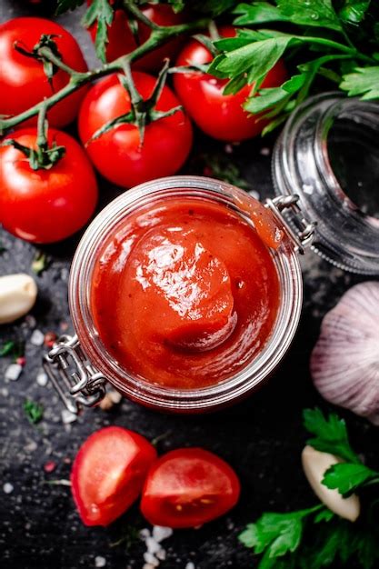 Premium Photo Tomato Sauce In A Glass Jar With Parsley And Garlic