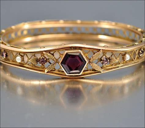 Edwardian Bracelet Antique Jewelry Gold Bangle Pearl Amethyst Etsy