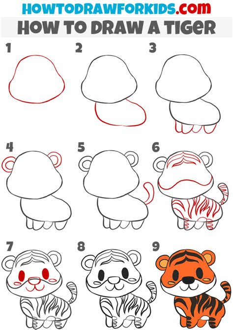 draw  cartoon tiger easy drawing tutorial  kids