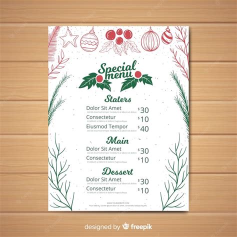 Plantilla Para Menús Navideños Vector Gratis