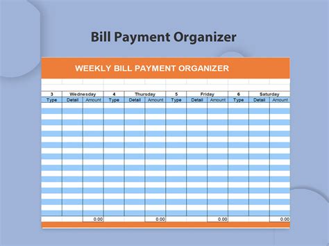Bill Payment Organizer Template Microsoft Excel Templ