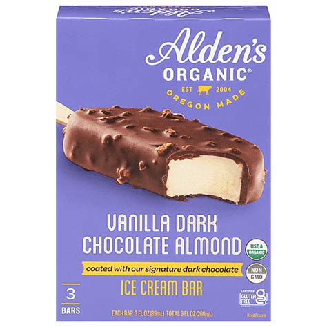 Alden S Organic Ice Cream Bar Vanilla Dark Chocolate Almond 3 Ea Frozen Foods Pruett S Food