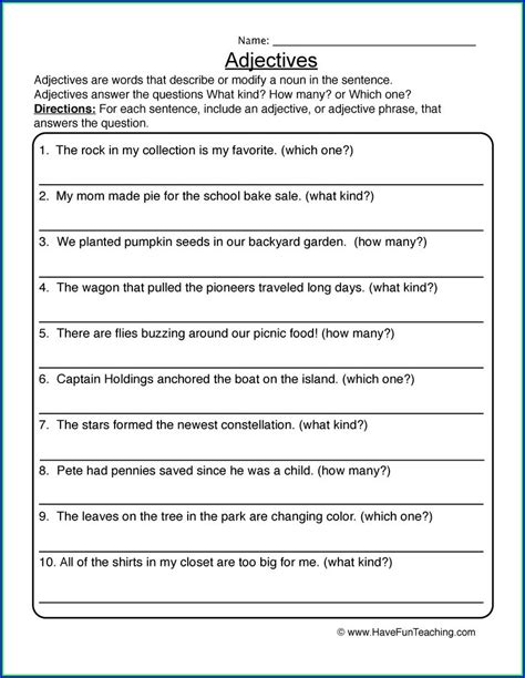 Descriptive Words Worksheet 2nd Grade