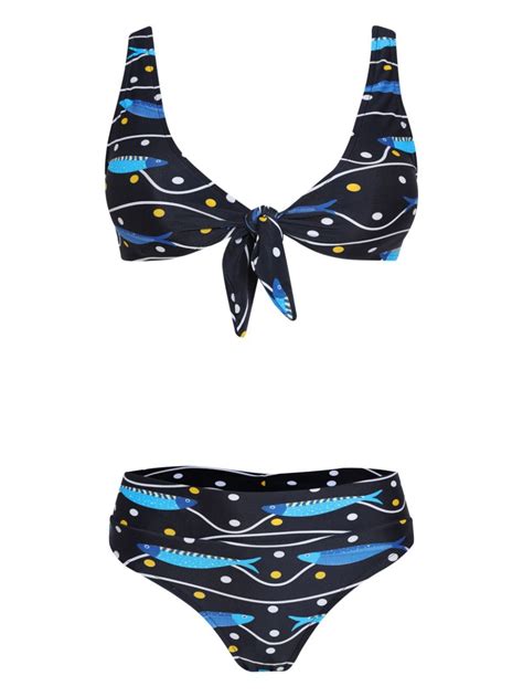 Brigitte Fish Print Bikini Set Blue Editorialist