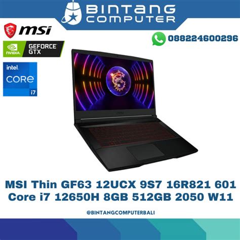 Jual Laptop Gaming Msi Thin Gf63 12ucx Core I7 12650h 8gb 512gb 2050 W1