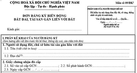 Hướng Dẫn Viết Mẫu đơn đăng Ký Biến động đất đai Mẫu 09 đk