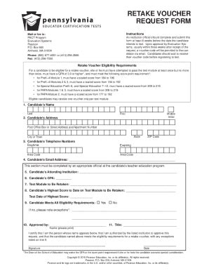 Fillable Online PECT Retake Voucher Request Form Fax Email Print