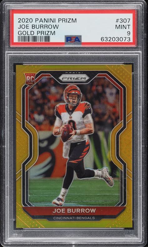 2020 Panini Prizm Gold Joe Burrow ROOKIE 10 307 PSA 9 MINT August