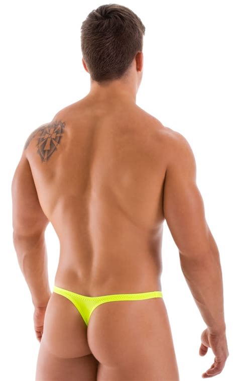 Mens Micro Pouch Swimsuit Thong In Semi Sheer Thinskinz Neon Chartreuse