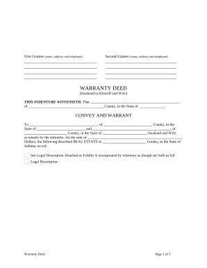 Warranty Deed From Husband To Himself And Wife Indiana Doc Template