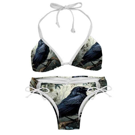 Crow One Piece Swimsuit Bikini Set Detachable Sponge Adjustable Strap Two Pack Beach